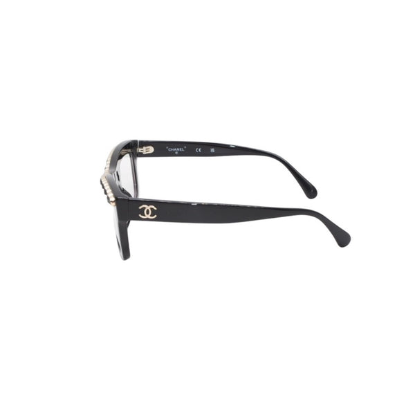 CHANEL シャネル 伊達メガネ アイウェア 71626A S0112 サイズS ココマーク チェーンフレーム ブラック ゴールド 美品 中古 4a001200