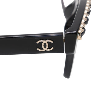 CHANEL シャネル 伊達メガネ アイウェア 71626A S0112 サイズS ココマーク チェーンフレーム ブラック ゴールド 美品 中古 4a001200