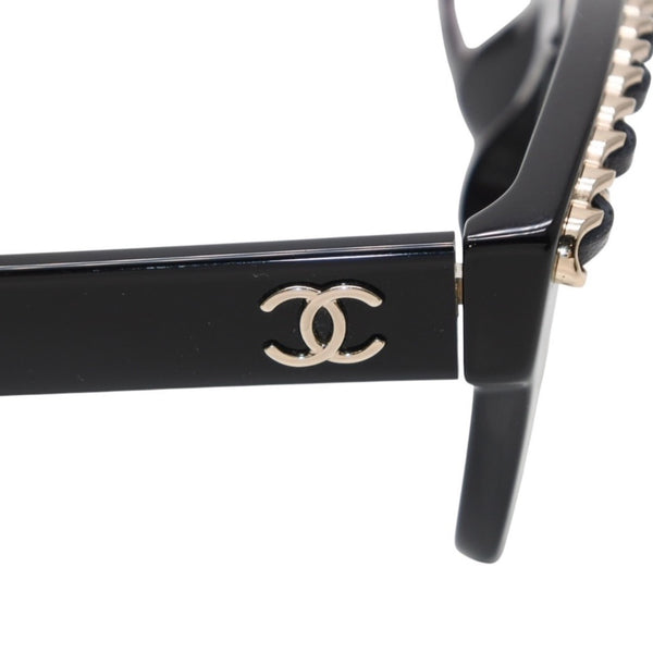 CHANEL シャネル 伊達メガネ アイウェア 71626A S0112 サイズS ココマーク チェーンフレーム ブラック ゴールド 美品 中古 4a001200