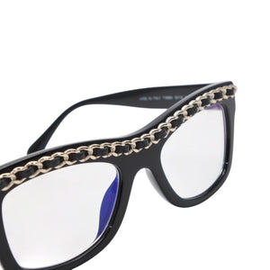 CHANEL シャネル 伊達メガネ アイウェア 71626A S0112 サイズS ココマーク チェーンフレーム ブラック ゴールド 美品 中古 4a001200