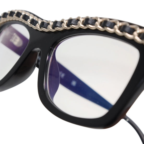 CHANEL シャネル 伊達メガネ アイウェア 71626A S0112 サイズS ココマーク チェーンフレーム ブラック ゴールド 美品 中古 4a001200