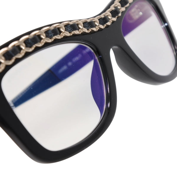 CHANEL シャネル 伊達メガネ アイウェア 71626A S0112 サイズS ココマーク チェーンフレーム ブラック ゴールド 美品 中古 4a001200