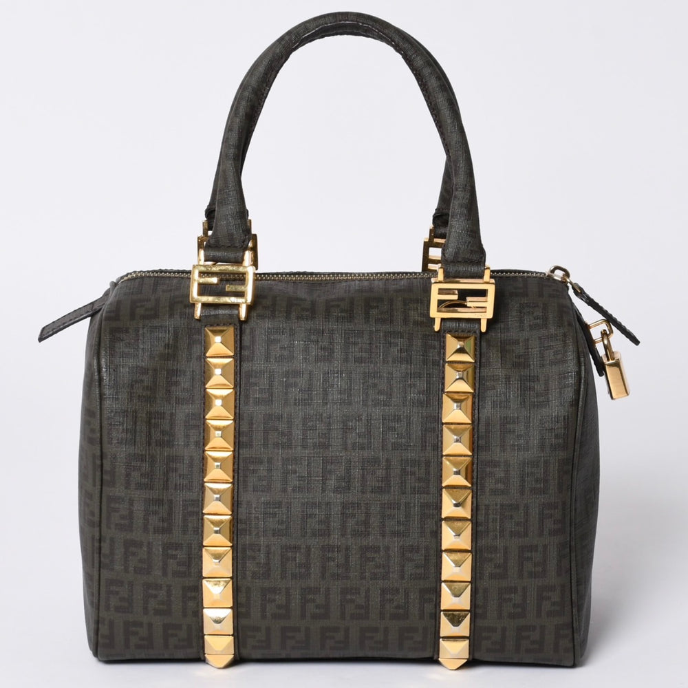 FENDI フェンディ ゴールド金具 PVC ハンドバッグ Hand Bag 8BL068 イタリア製 ズッキーノ柄 ミニボストンバッグ 美品 中古 4a000767