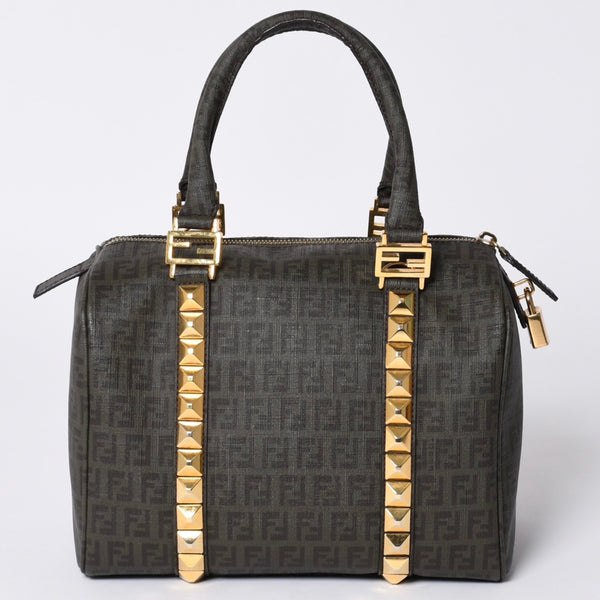 FENDI フェンディ ゴールド金具 PVC ハンドバッグ Hand Bag 8BL068 イタリア製 ズッキーノ柄 ミニボストンバッグ 美品 中古 4a000767