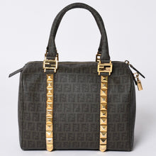 画像をギャラリービューアに読み込む, FENDI フェンディ ゴールド金具 PVC ハンドバッグ Hand Bag 8BL068 イタリア製 ズッキーノ柄 ミニボストンバッグ 美品 中古 4a000767