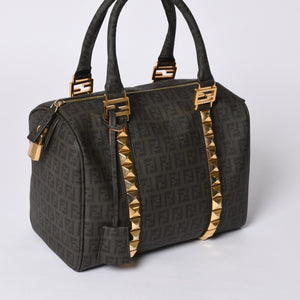 FENDI フェンディ ゴールド金具 PVC ハンドバッグ Hand Bag 8BL068 イタリア製 ズッキーノ柄 ミニボストンバッグ 美品 中古 4a000767