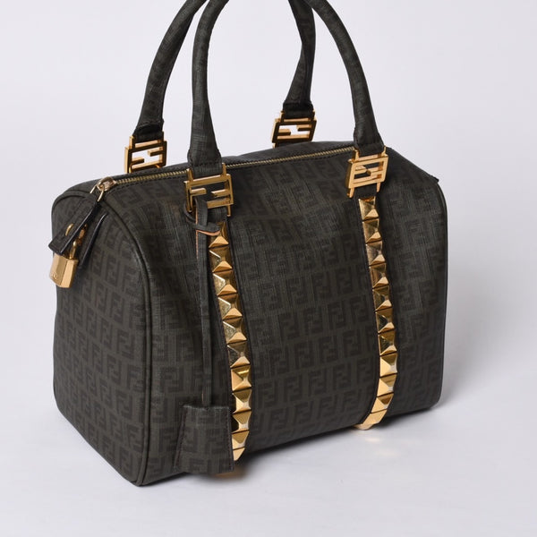 FENDI フェンディ ゴールド金具 PVC ハンドバッグ Hand Bag 8BL068 イタリア製 ズッキーノ柄 ミニボストンバッグ 美品 中古 4a000767