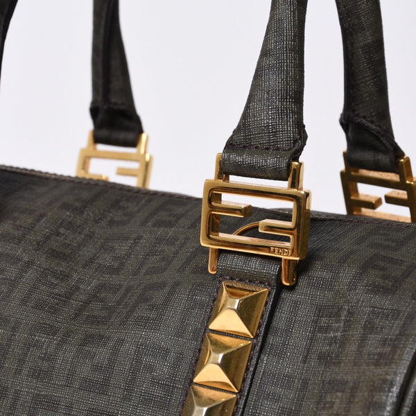 FENDI フェンディ ゴールド金具 PVC ハンドバッグ Hand Bag 8BL068 イタリア製 ズッキーノ柄 ミニボストンバッグ 美品 中古 4a000767