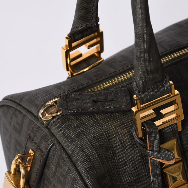 FENDI フェンディ ゴールド金具 PVC ハンドバッグ Hand Bag 8BL068 イタリア製 ズッキーノ柄 ミニボストンバッグ 美品 中古 4a000767