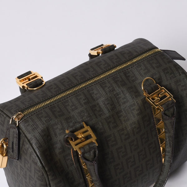FENDI フェンディ ゴールド金具 PVC ハンドバッグ Hand Bag 8BL068 イタリア製 ズッキーノ柄 ミニボストンバッグ 美品 中古 4a000767