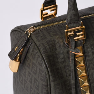 FENDI フェンディ ゴールド金具 PVC ハンドバッグ Hand Bag 8BL068 イタリア製 ズッキーノ柄 ミニボストンバッグ 美品 中古 4a000767