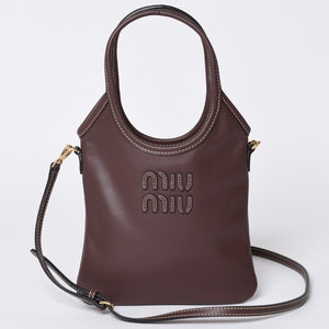 Like new MIU MIU IVY MINI 2WAY bag 5BA281 Calf leather Logo patch Brown Gold hardware Used 4a000385
