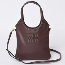 画像をギャラリービューアに読み込む, 新品同様 MIU MIU ミュウ ミュウ IVY MINI アイビー ミニ 2WAY バッグ 5BA281 カーフレザー ロゴパッチ ブラウン ゴールド金具 中古 4a000385