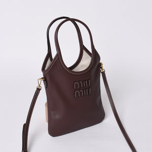 Like new MIU MIU IVY MINI 2WAY bag 5BA281 Calf leather Logo patch Brown Gold hardware Used 4a000385