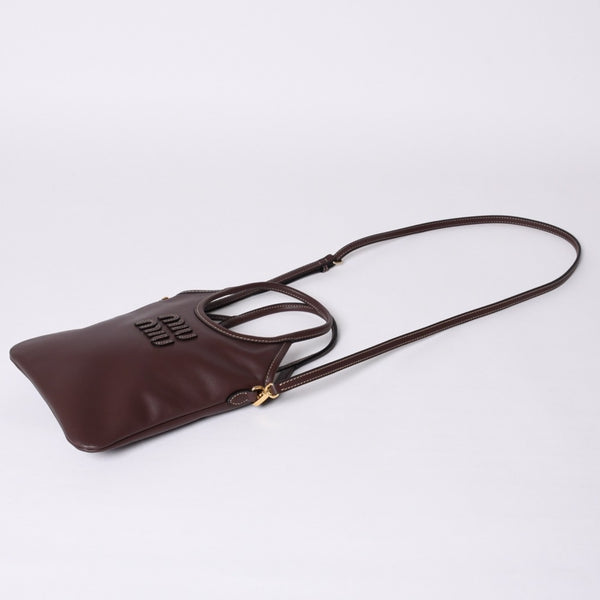 Like new MIU MIU IVY MINI 2WAY bag 5BA281 Calf leather Logo patch Brown Gold hardware Used 4a000385