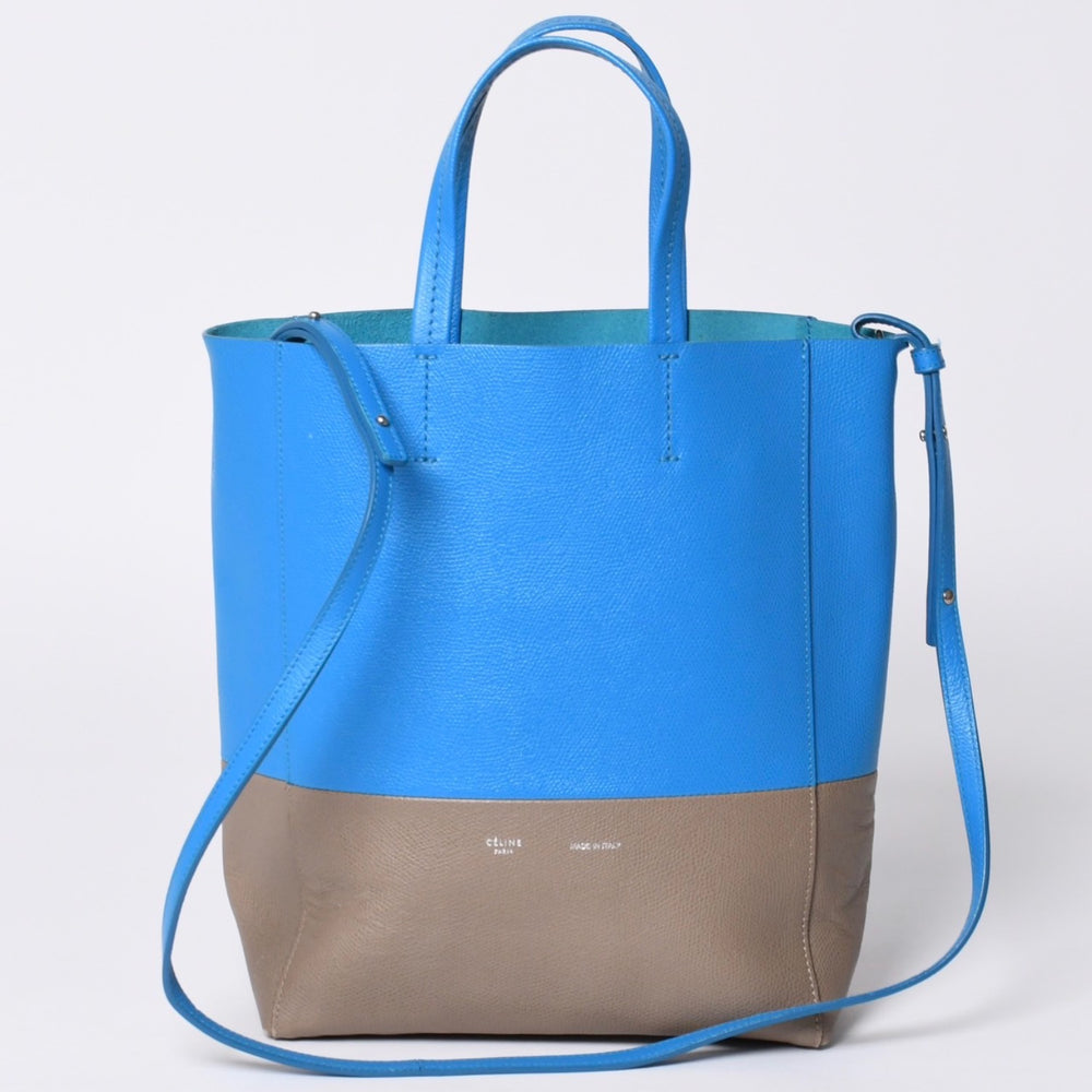 CELINE セリーヌ トートバッグ 2WAY BAG SMALL VERTICAL LEATHER ブルー カーキ 176163 美品 中古 4a000809
