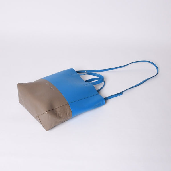 CELINE セリーヌ トートバッグ 2WAY BAG SMALL VERTICAL LEATHER ブルー カーキ 176163 美品 中古 4a000809