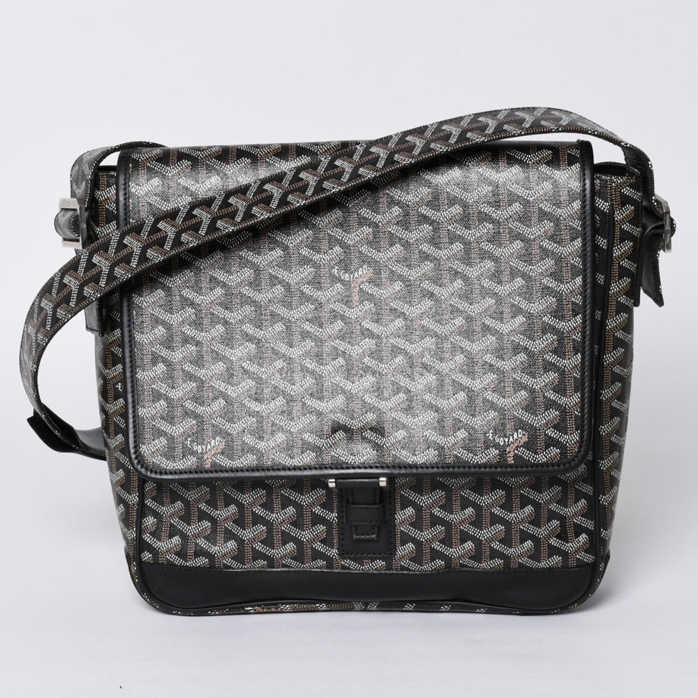 極美品 GOYARD ゴヤール グランブルーMM ショルダーバッグ キャンバス カーフスキン ブラック 中古 4a001230