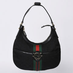極美品 GUCCI グッチ ショルダーバッグ 114869 ワンショルダー GGキャンバス シェリーライン ブラック 4a001096