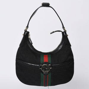 極美品 GUCCI グッチ ショルダーバッグ 114869 ワンショルダー GGキャンバス シェリーライン ブラック 4a001096