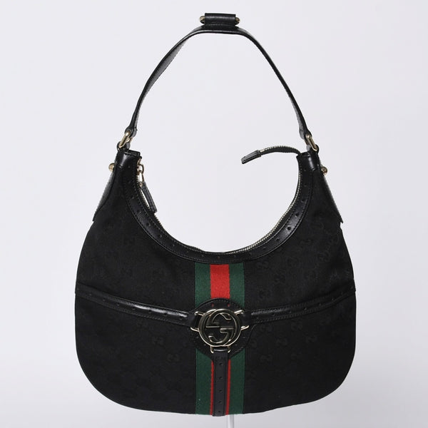 極美品 GUCCI グッチ ショルダーバッグ 114869 ワンショルダー GGキャンバス シェリーライン ブラック 4a001096