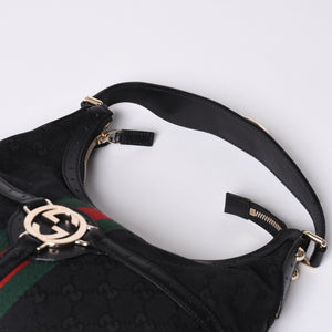 極美品 GUCCI グッチ ショルダーバッグ 114869 ワンショルダー GGキャンバス シェリーライン ブラック 4a001096