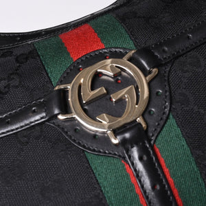 極美品 GUCCI グッチ ショルダーバッグ 114869 ワンショルダー GGキャンバス シェリーライン ブラック 4a001096