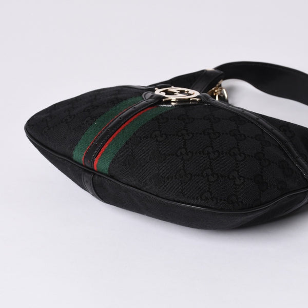 極美品 GUCCI グッチ ショルダーバッグ 114869 ワンショルダー GGキャンバス シェリーライン ブラック 4a001096