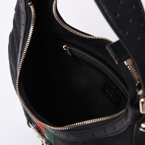極美品 GUCCI グッチ ショルダーバッグ 114869 ワンショルダー GGキャンバス シェリーライン ブラック 4a001096