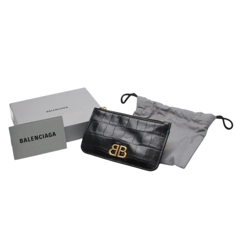 BALENCIAGA バレンシアガ コインケース カードホルダー 765465 ブラック ゴールド金具 美品 中古 4a001427