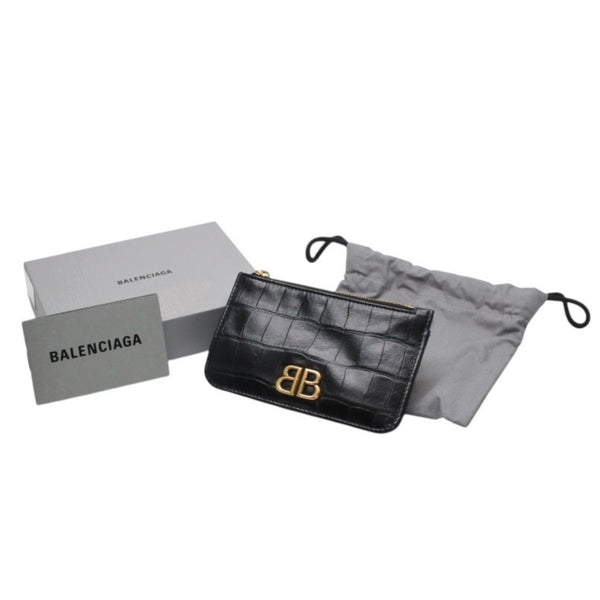 BALENCIAGA バレンシアガ コインケース カードホルダー 765465 ブラック ゴールド金具 美品 中古 4a001427