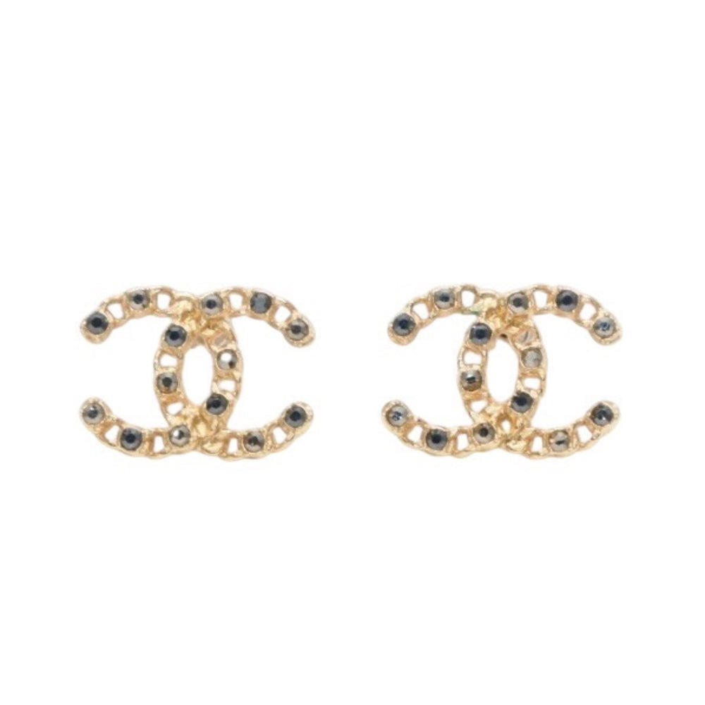 極美品 CHANEL シャネル ピアス チェーン×ラインストーン ココマーク F20P ゴールド earring CC chain on rhinestone F20P GD 美品 中古 4a000662