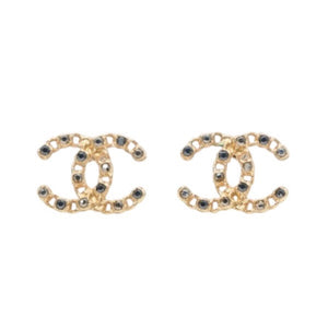 Very Good Condition CHANEL Chanel Earrings Chain x Rhinestone Coco Mark F20P Gold earring CC chain on rhinestone F20P GD Good Condition Used 4a000662
