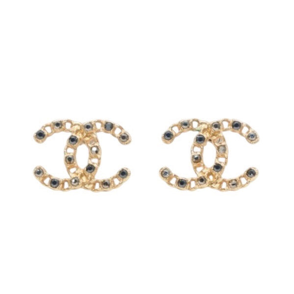 Very Good Condition CHANEL Chanel Earrings Chain x Rhinestone Coco Mark F20P Gold earring CC chain on rhinestone F20P GD Good Condition Used 4a000662