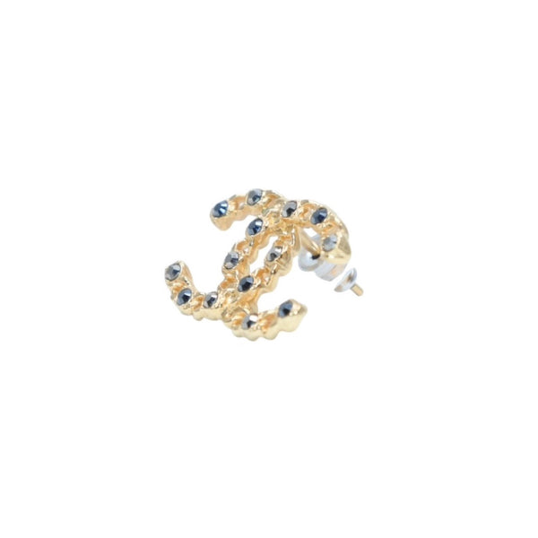 Very Good Condition CHANEL Chanel Earrings Chain x Rhinestone Coco Mark F20P Gold earring CC chain on rhinestone F20P GD Good Condition Used 4a000662