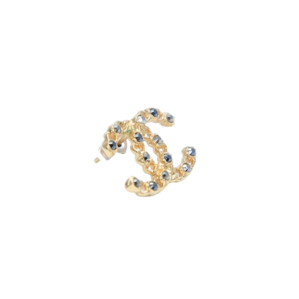 Very Good Condition CHANEL Chanel Earrings Chain x Rhinestone Coco Mark F20P Gold earring CC chain on rhinestone F20P GD Good Condition Used 4a000662
