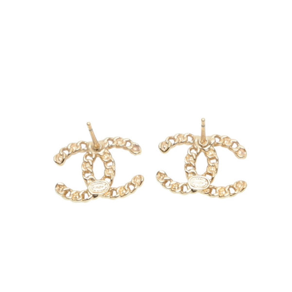 Very Good Condition CHANEL Chanel Earrings Chain x Rhinestone Coco Mark F20P Gold earring CC chain on rhinestone F20P GD Good Condition Used 4a000662