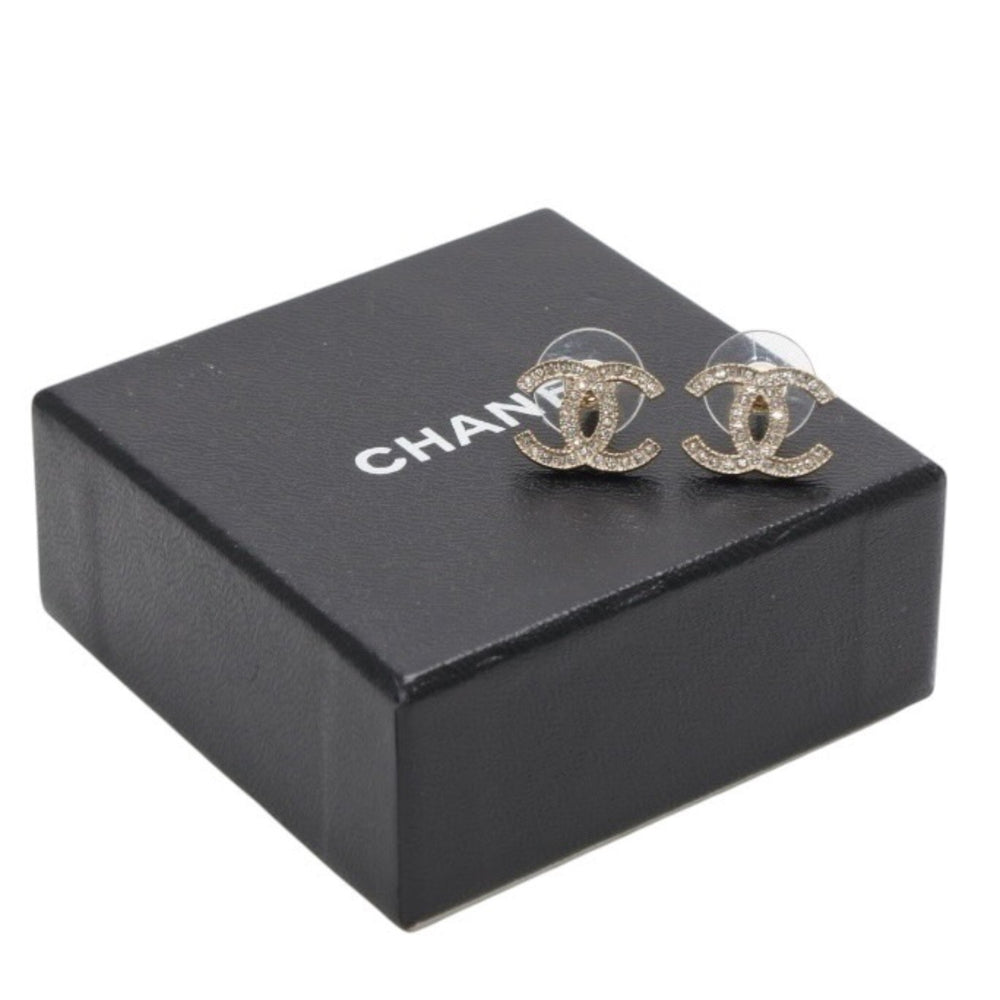 極美品 CHANEL シャネル ピアス ラインストーン ココマーク GD 14V 刻印片側 earrings Slim CC rhinestone GD 14V 美品 中古 4a000646