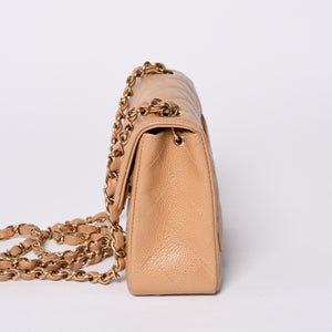 Very Good Condition CHANEL Mini Matelasse Chain Shoulder Bag No. 8 Caviar Skin Gold Hardware Beige Used 4a001544