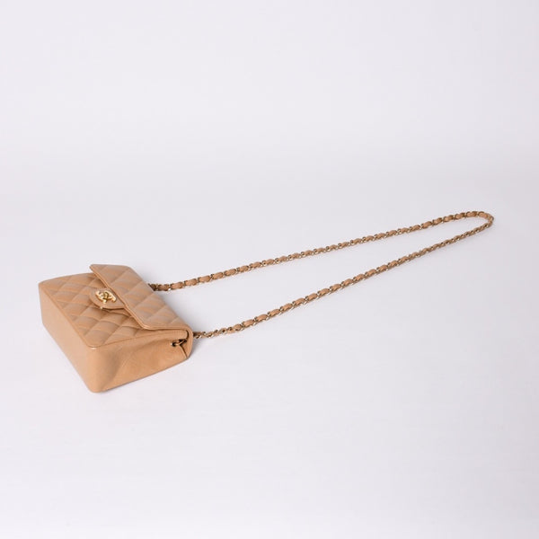 Very Good Condition CHANEL Mini Matelasse Chain Shoulder Bag No. 8 Caviar Skin Gold Hardware Beige Used 4a001544