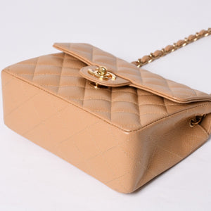 Very Good Condition CHANEL Mini Matelasse Chain Shoulder Bag No. 8 Caviar Skin Gold Hardware Beige Used 4a001544