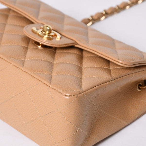 Very Good Condition CHANEL Mini Matelasse Chain Shoulder Bag No. 8 Caviar Skin Gold Hardware Beige Used 4a001544