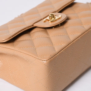 Very Good Condition CHANEL Mini Matelasse Chain Shoulder Bag No. 8 Caviar Skin Gold Hardware Beige Used 4a001544