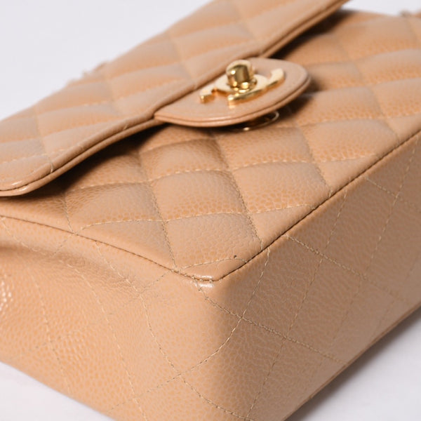 Very Good Condition CHANEL Mini Matelasse Chain Shoulder Bag No. 8 Caviar Skin Gold Hardware Beige Used 4a001544