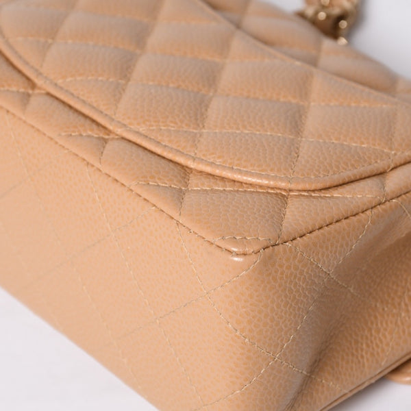 Very Good Condition CHANEL Mini Matelasse Chain Shoulder Bag No. 8 Caviar Skin Gold Hardware Beige Used 4a001544