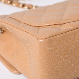 Very Good Condition CHANEL Mini Matelasse Chain Shoulder Bag No. 8 Caviar Skin Gold Hardware Beige Used 4a001544