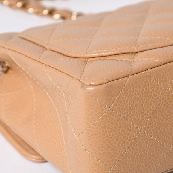 Very Good Condition CHANEL Mini Matelasse Chain Shoulder Bag No. 8 Caviar Skin Gold Hardware Beige Used 4a001544