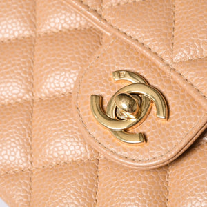 Very Good Condition CHANEL Mini Matelasse Chain Shoulder Bag No. 8 Caviar Skin Gold Hardware Beige Used 4a001544