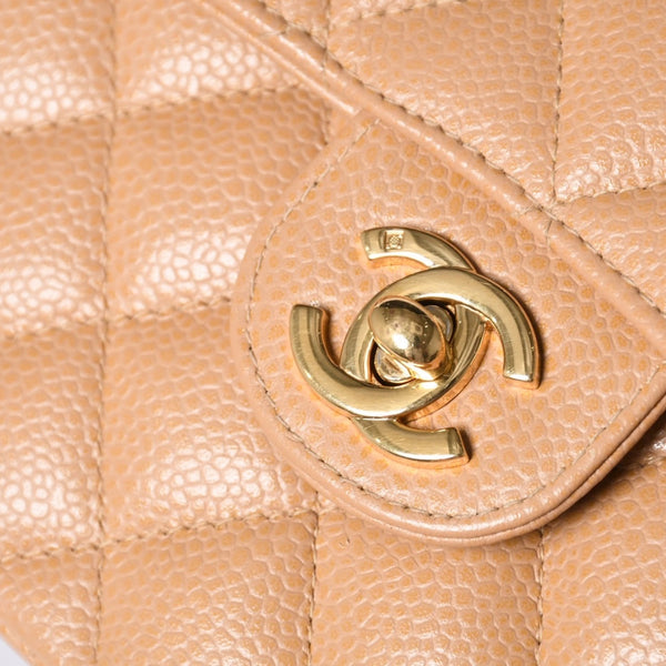 Very Good Condition CHANEL Mini Matelasse Chain Shoulder Bag No. 8 Caviar Skin Gold Hardware Beige Used 4a001544
