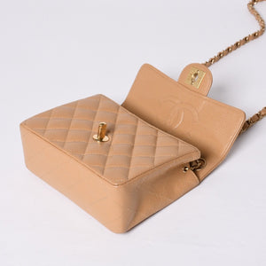 Very Good Condition CHANEL Mini Matelasse Chain Shoulder Bag No. 8 Caviar Skin Gold Hardware Beige Used 4a001544
